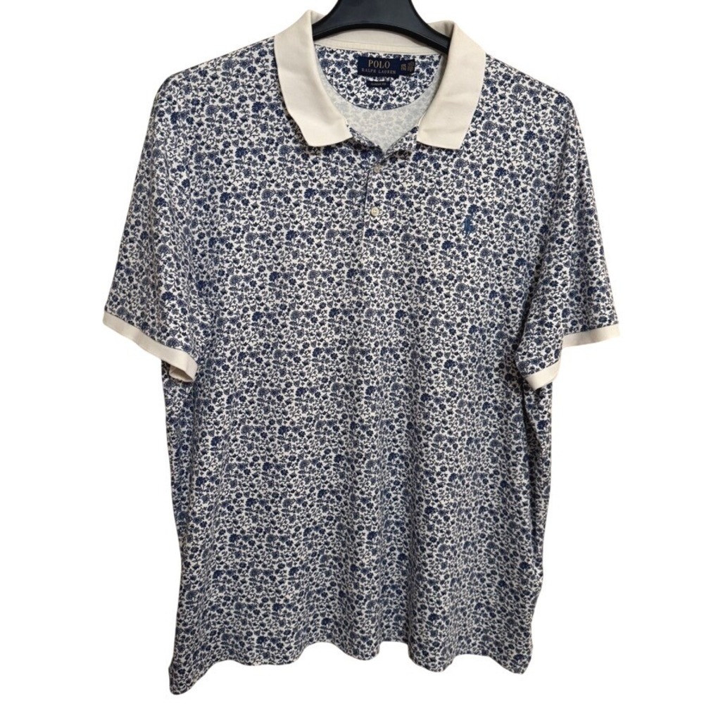 Polo Ralph Lauren Polo Shirt Mens 2XL Classic Fit Floral Blue White Preppy AOP